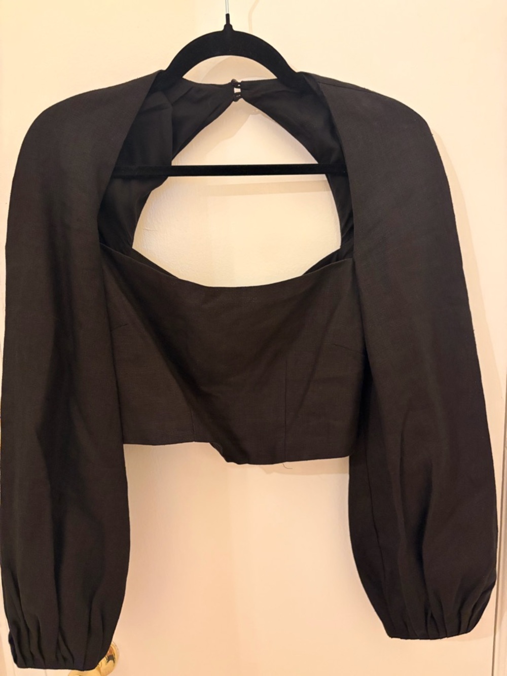 Mara Hoffman ‘Moon’ Black Cropped Top with Balloon Sleeves